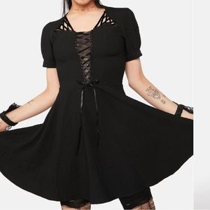 Dark in love Puff Sleeve Lace Up Mini Dress M